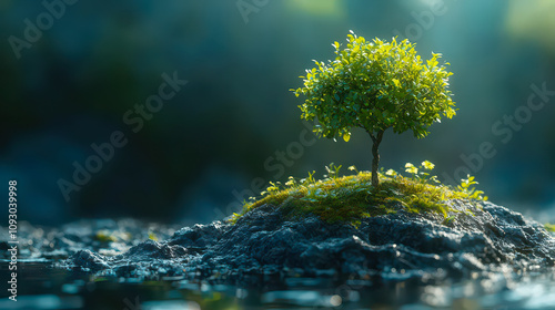 Youth and Age Metaphor: Miniature Tree on Rock Symbolizing Renewal and Hope