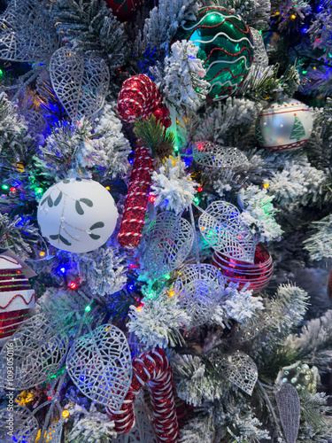 Christmas decorations on the Christmas tree close-up