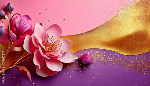 Pink and gold background with flowers