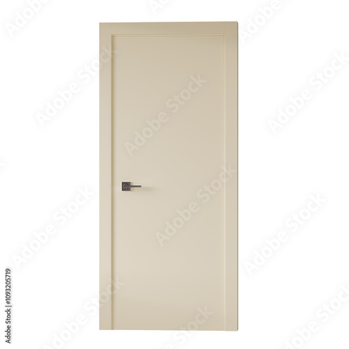 A white door with a silver handle and a silver lock