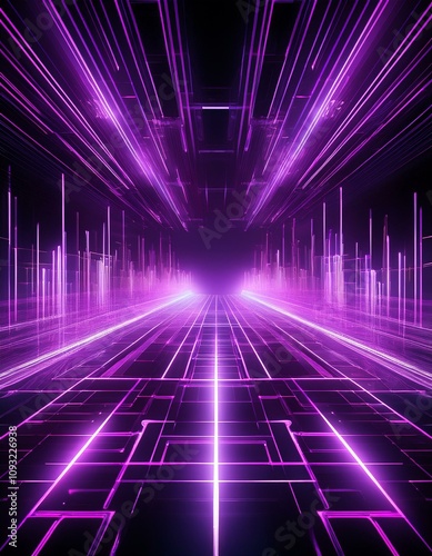 Abstract purple digital highway. Futuristic tech background.