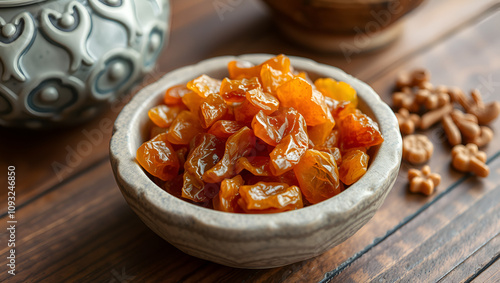 Al-Hojari Boswellia sacra frankincense resin from Oman in a stone bowl on wooden table