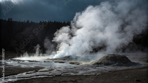 Faint tendrils of vapor curl into an amorphous mass on a dark and foreboding backdrop, cloudy, desolate terrain, shadowy