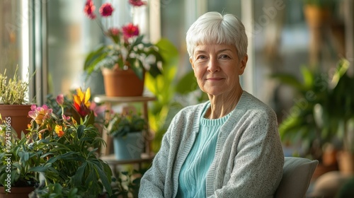 The Elderly Woman Among Plants