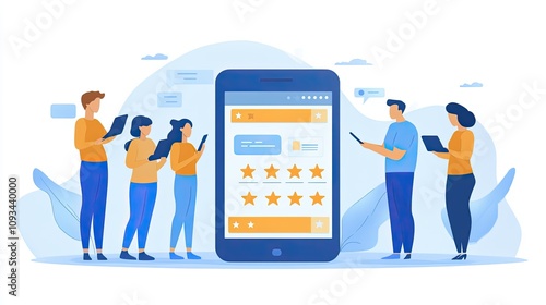 A customer filling out a satisfaction survey on a mobile app, rating services with five stars