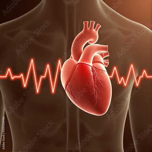 Arrhythmia irregular heartbeat medical illustration, atrial fibrillation condition visualization