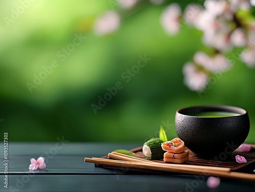 Serene japanese tea ceremony featuring waga tranquil garden still life natural setting close-up view cultural experience