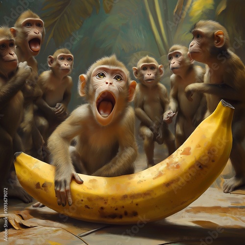 Monkeys Eyeing Banana