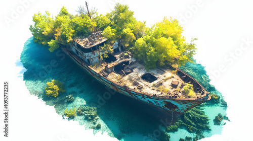 michelle shipwreck in croatia. popular spot for snorkelling and scuba-diving enthusiasts highlighted by white, simple style, png