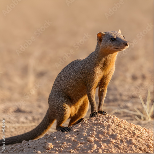 Slender mongoose on a termite mount