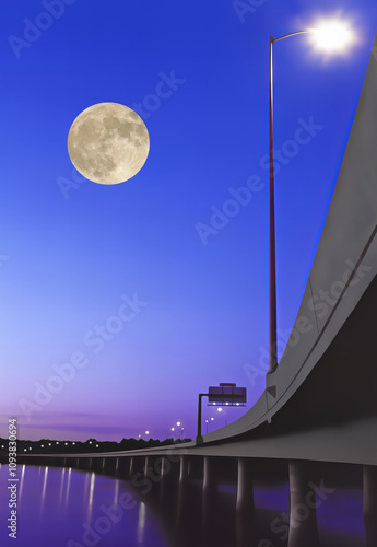 Moon light over the Glenn L. Jackson Memorial Bridge (I-205 Bridge) It is a segmental bridge that spans the Columbia River between Portland, Oregon and Vancouver, Washington.