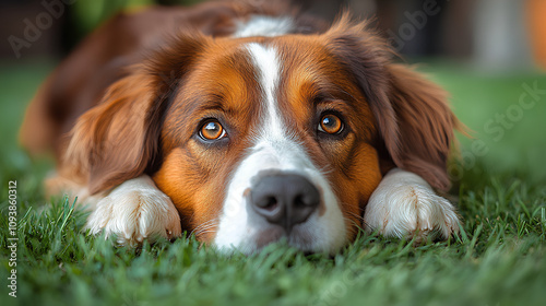 Short-Haired Saint Bernard Dog on Lawn