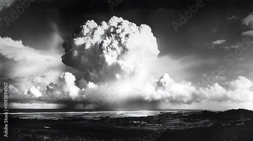 Atomic Bomb Mushroom Cloud over Bikini Atoll: Historic Black and White Photograph, 1946 AI Generated