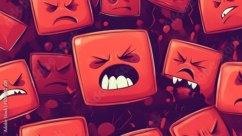 Angry Red Square Faces Digital Illustration AI Generated