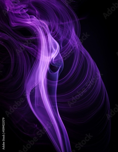 Captivating purple forms swirl and dance across a black background, creating a hypnotizing visual spectacle