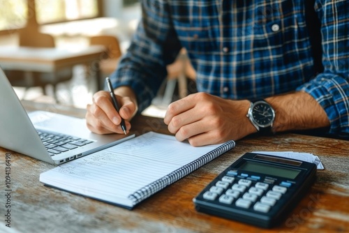 Man Calculating Finances for Real Estate Investment and Tax Planning in Office Environment