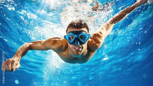 Dynamic shot of a swimmer kicking off the pool wall swimming pool action photography underwater environment close-up perspective athletic performance