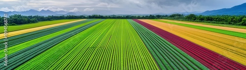 Aerial view of structured farmland, soft neutral tones, symmetry in nature, modern aesthetic