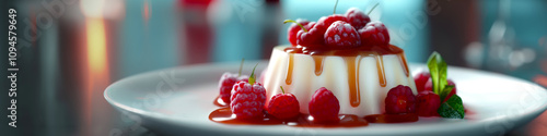 Panna cotta. Delicious panna cotta with caramel sauce and fresh berries