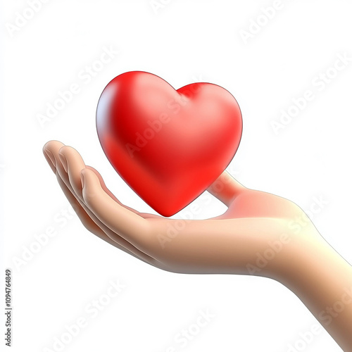 3D cartoon icon of a hand holding a red heart 