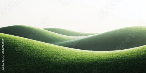 A field of green grass with a hill in the background