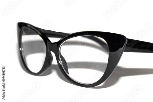 Close Up of Black Eye Glasses on White Background