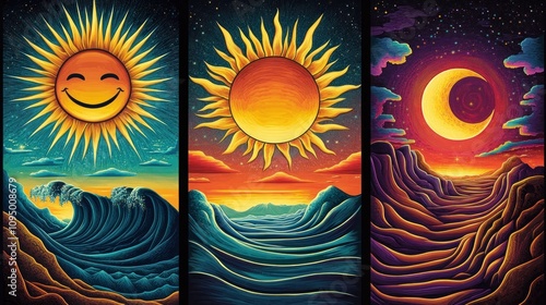 Celestial Seascapes: A Trilogy of Sun, Moon, and Waves