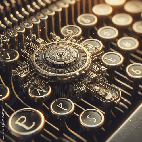 A Vintage Typewriter Key Evokes writing communication or the mec