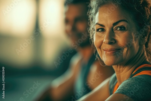 A woman and a man exercising together at a modern gym, likely friends or partners