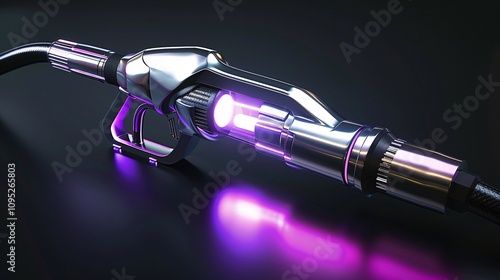 Futuristic sci fi of a high tech laser blaster weapon with glowing cosmic energy effects against a dark background with nebula and galaxy elements This digital art image has a sleek polished