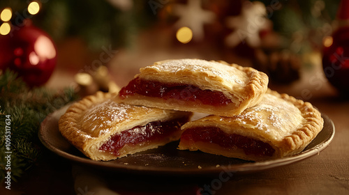 Plate of pies on cozy background