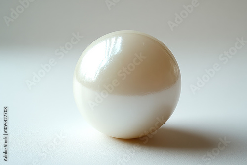 A close-up of a single pearl onion, highlighting its smooth, shiny surface and subtle gradient from white to pale yellow, placed on a bright white backdrop,