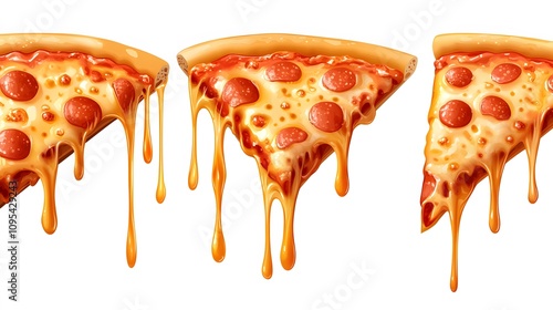 Food, Sliced ​​Pizza, Slices with Dripping Cheese, on White Background, Photo Realistic, Wallpaper, Cover and Screen for Smartphone, PC, Laptop, 9:16 and 16:9 Format