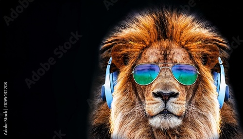 Roaring Style: Pop Art Lion with Sunglasses and Headphone