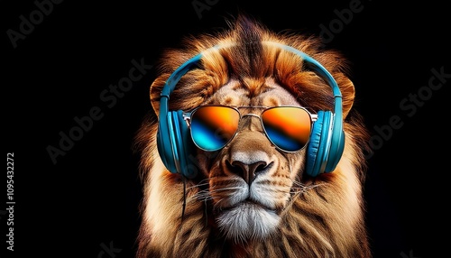 Roaring Style: Pop Art Lion with Sunglasses and Headphone