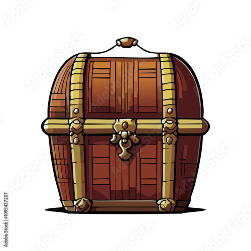 Vintage Wooden Treasure Chest - Cartoon Illustration of an Antique Storage Box