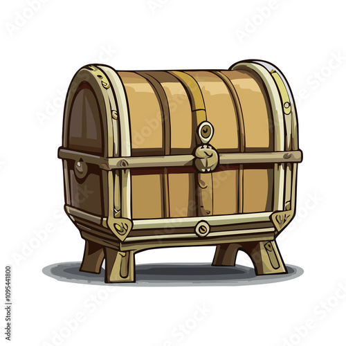 Antique Wooden Treasure Chest - Cartoon Illustration with Ornate Metal Details