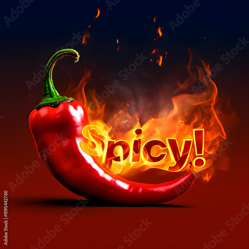 Flaming Hot Chili Pepper with Fiery Spicy Text