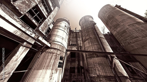 Industrial theme photo, post modernist style, Concrete shapes and shadows. 