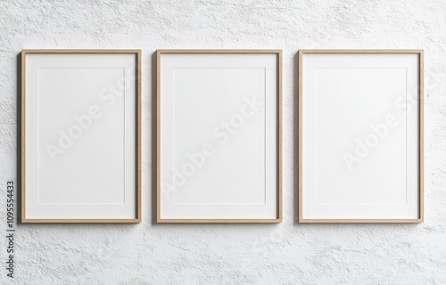 minimalist wooden framed canvases on white textured wall modern design