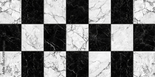 Seamless Black and White Marble Checkerboard Floor Tile Background Texture Luxury Design