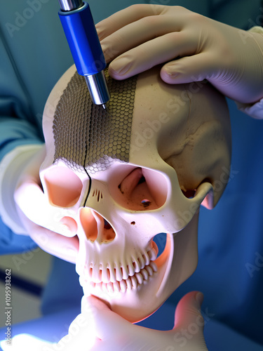 surgical to repair the skull bone with the metal mesh the procedure in medical