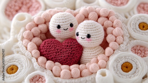 Adorable Crochet Amigurumi Couple with Heart in Floral Nest