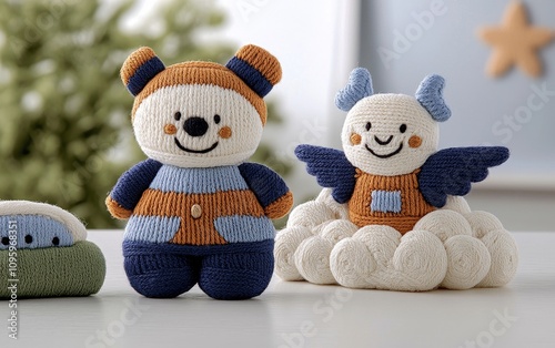 Adorable Knitted Baby Toys Bear Angel Cloud Nursery Decor