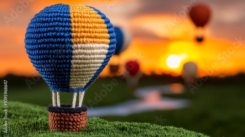 Sunset Hot Air Balloon Crafts Crochet Hobby Travel Adventure