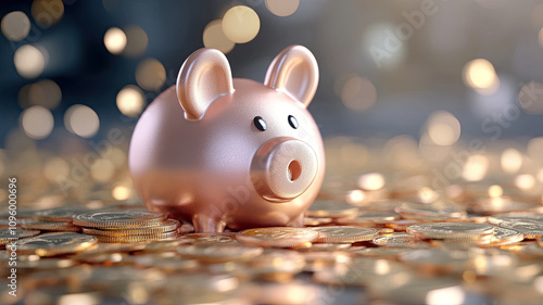 piggy bank surrounded by coins symbolizes saving and financial growth