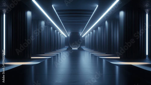 futuristic corridor with glowing lights and sleek design