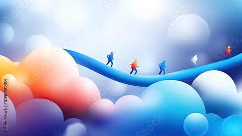 Colorful teamwork concept with abstract figures on winding path