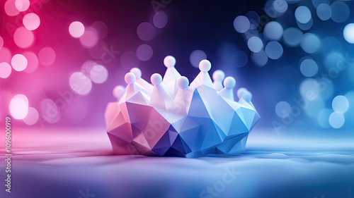 geometric crown design with colorful bokeh background