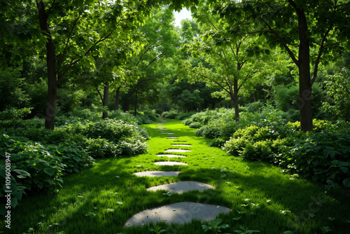 A path in the middle of a lush green forest